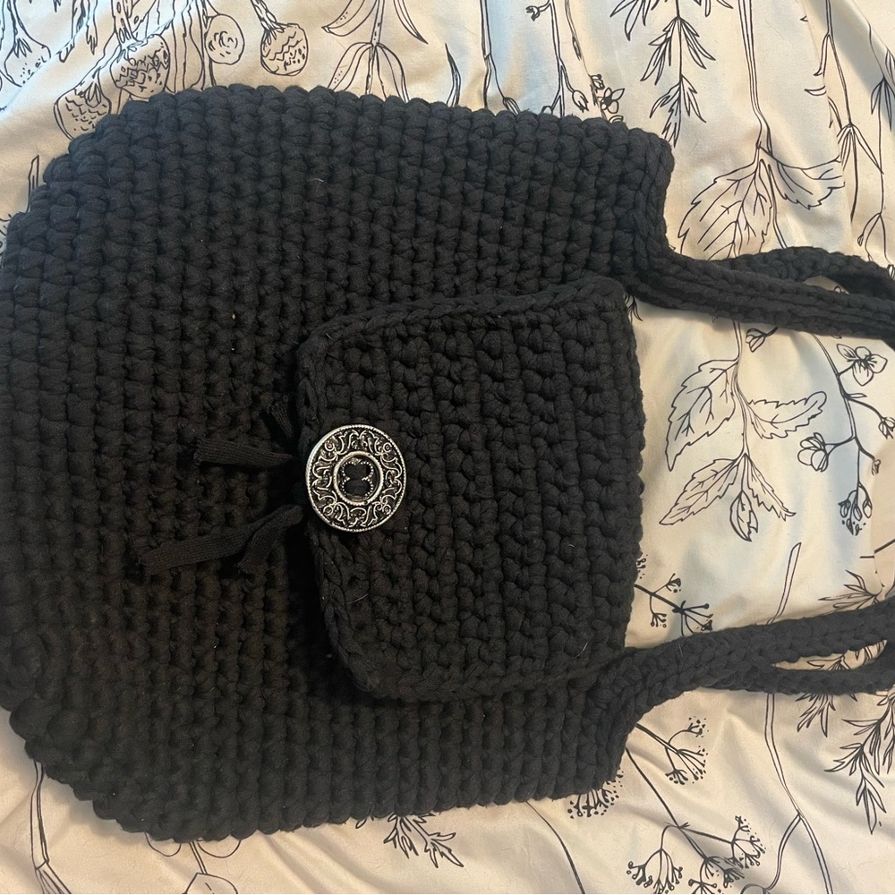 Black Crochet Tote Bag